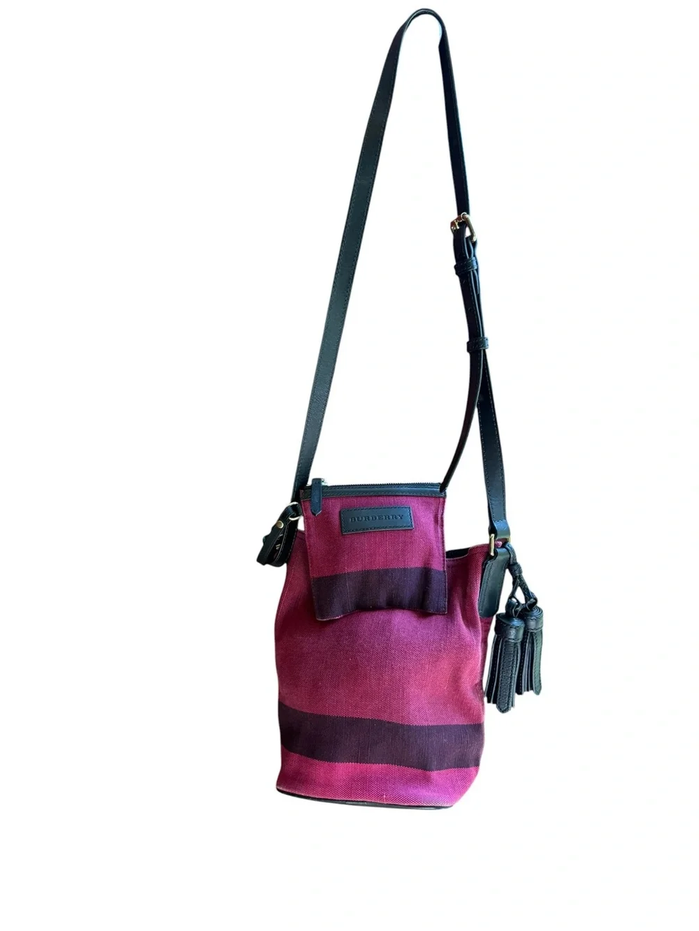 Burberry Ashby Canvas Shoulder Bag with Black Leather Trim and Pouch